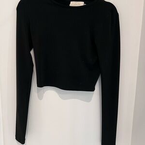 Alice & Olivia Black Long Sleeve Crop Top